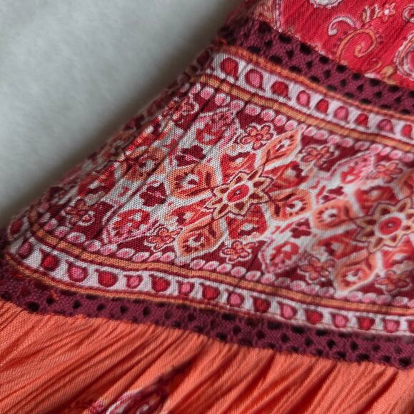 Free People XS Luna Scarf Lacey Print Exaggerated BellSleeve Boho Red Mini Dress - Picture 13 of 16